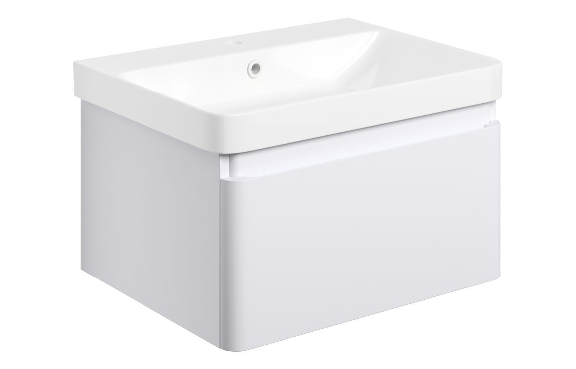 Pluto 605mm Wall Hung 1 Drawer Basin Unit & Basin - Matt White