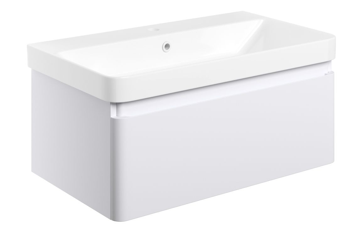 Pluto 805mm Wall Hung 1 Drawer Basin Unit & Basin - Matt White