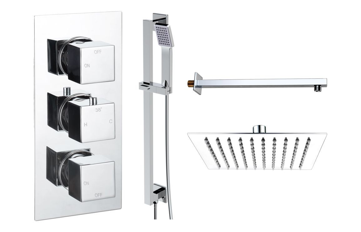 Groves Square Shower Valve & Kit Pack 3 - Chrome